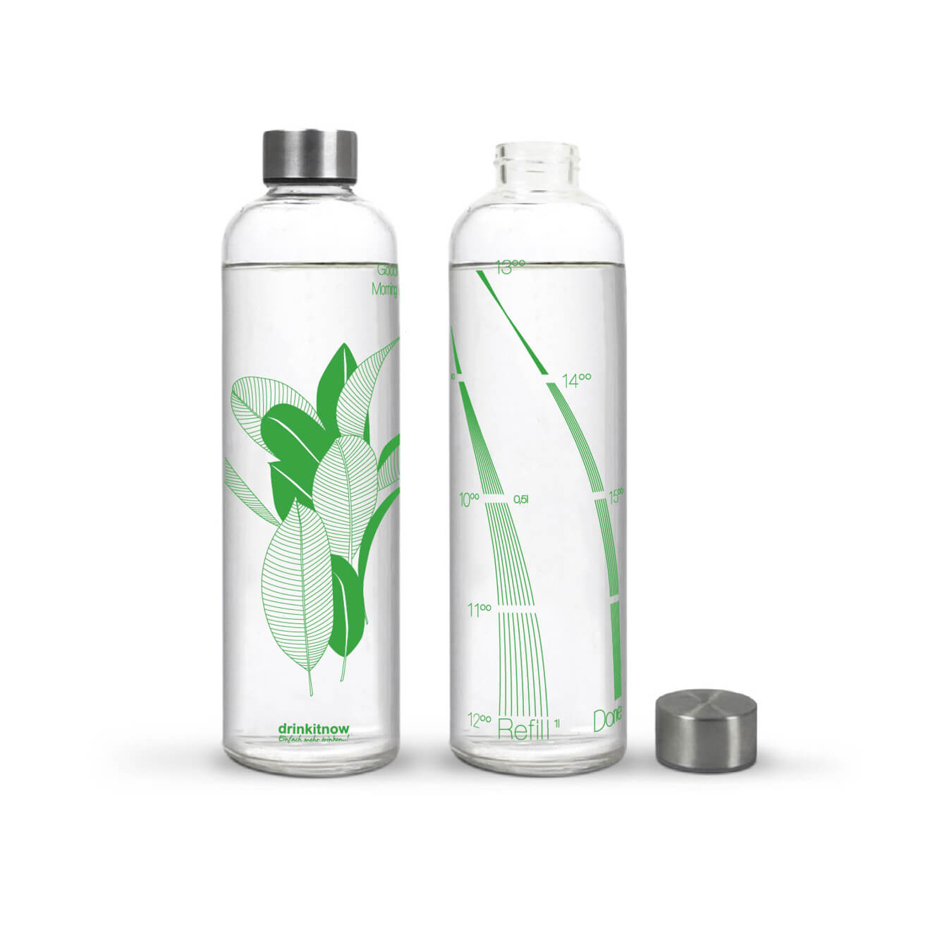 drinkitnow Palms 1 Liter grün Trinkflasche für Urlaub